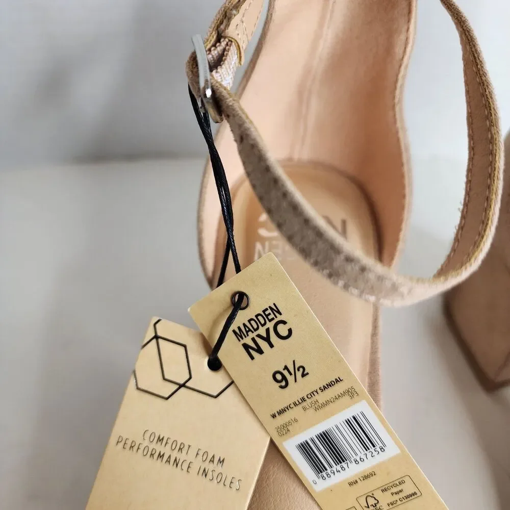 NIB Madden NYC Women's SIZE 9 1/2 Blush Illie City Rhinestone Strappy Sandals